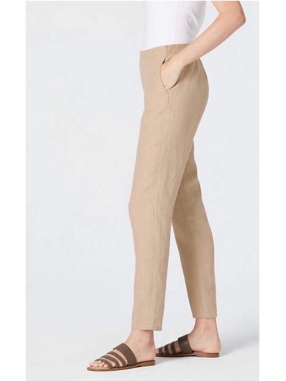 J Jill 100% Love Linen Pull on Elastic Waist Beige Tan Natural Pockets Small